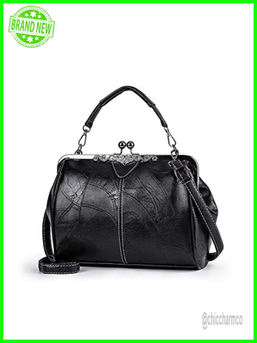Oil Leather Vintage Satchel Handbag Kiss Lock Crossbody Shoulder Bag Clutch